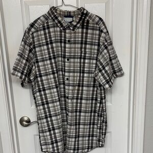 Columbia Mens Checkered Brown White and Tan Short Sleeve Shirt XL